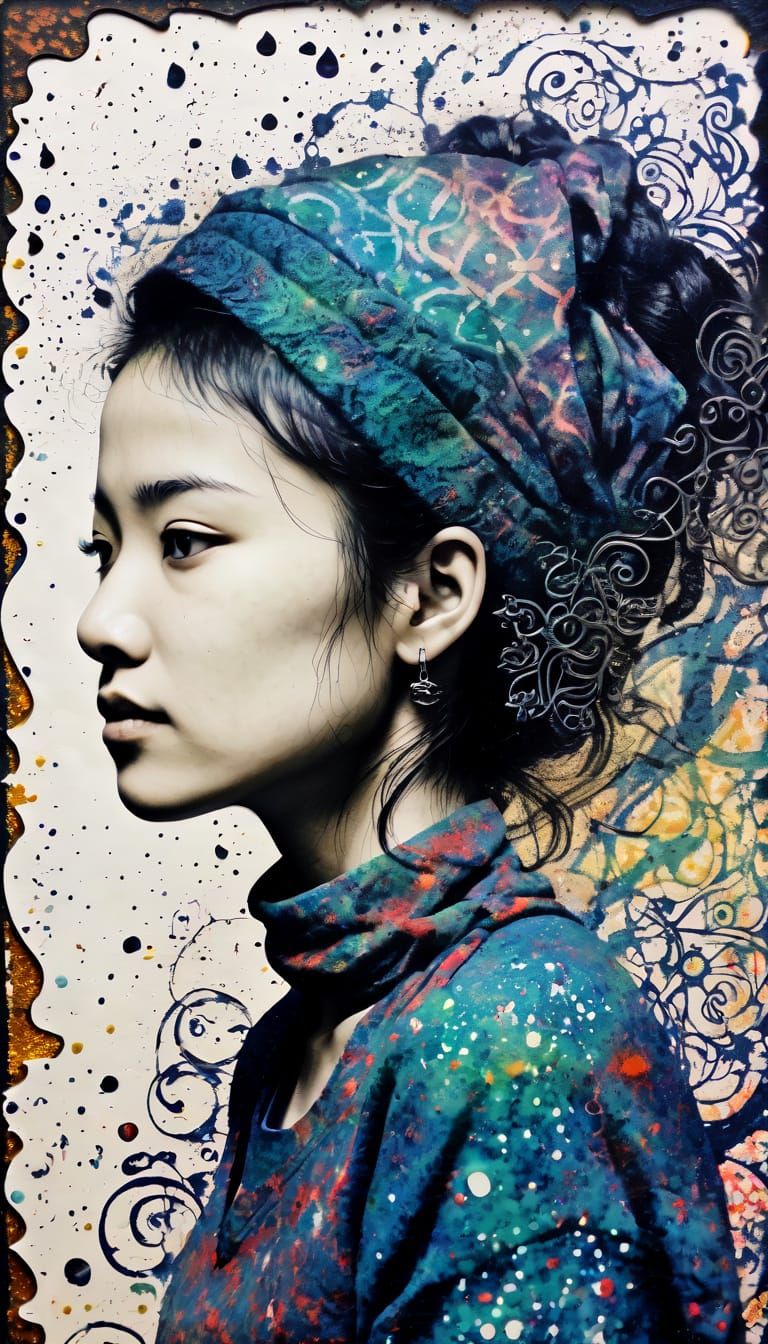 Grunge Cosmic Nomad Filigree in Pointillism Style