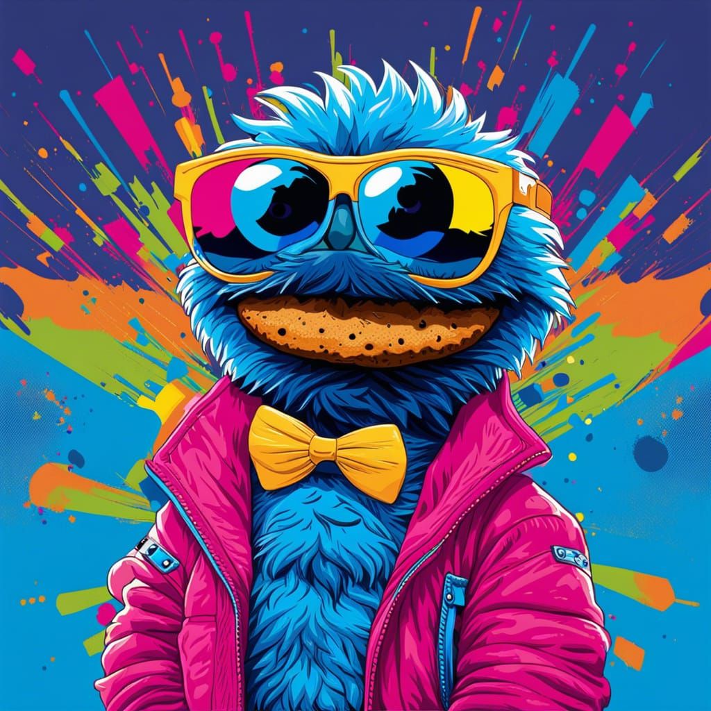 Cookie Monster in Sunglasses: Pop Art Screen Print
