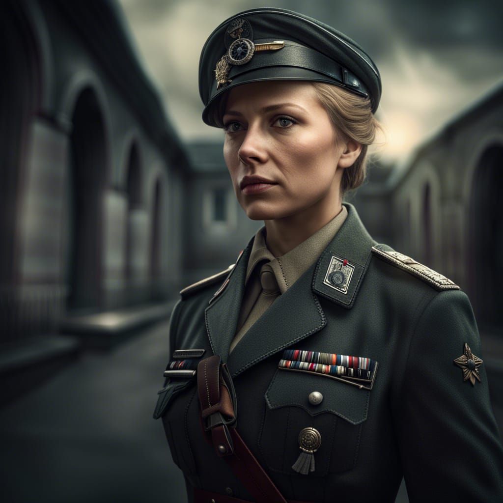 German Woman in Military Uniform: Hyperrealistic Detail