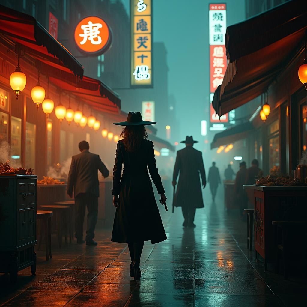 City Street Scene with Gunman, Matte Painting