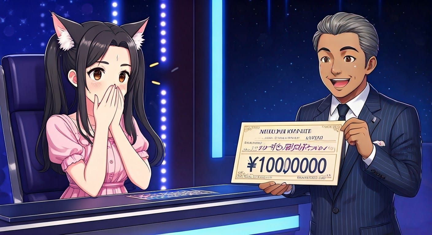 Kawaii Millionaire Winner in Vibrant Shoujo Anime Style