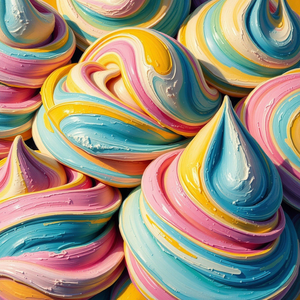 Swirling Ice Cream in Neo-Impressionist Impasto Style