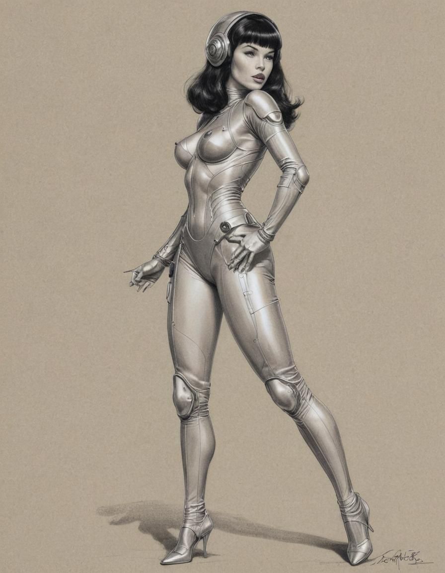 Retro Sci-Fi Pinup in Frazetta Style Sketch