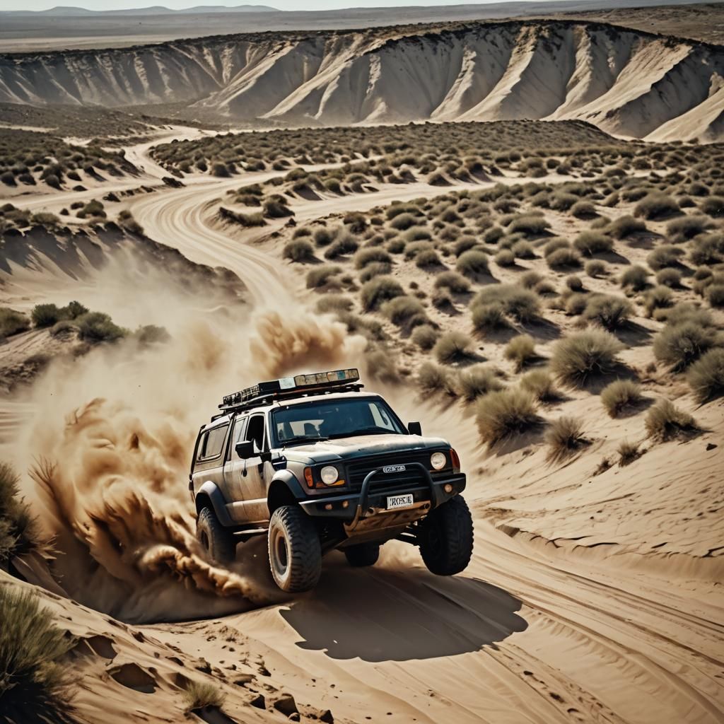 Off-Road Truck Jumps Gap: Impasto Style Painting