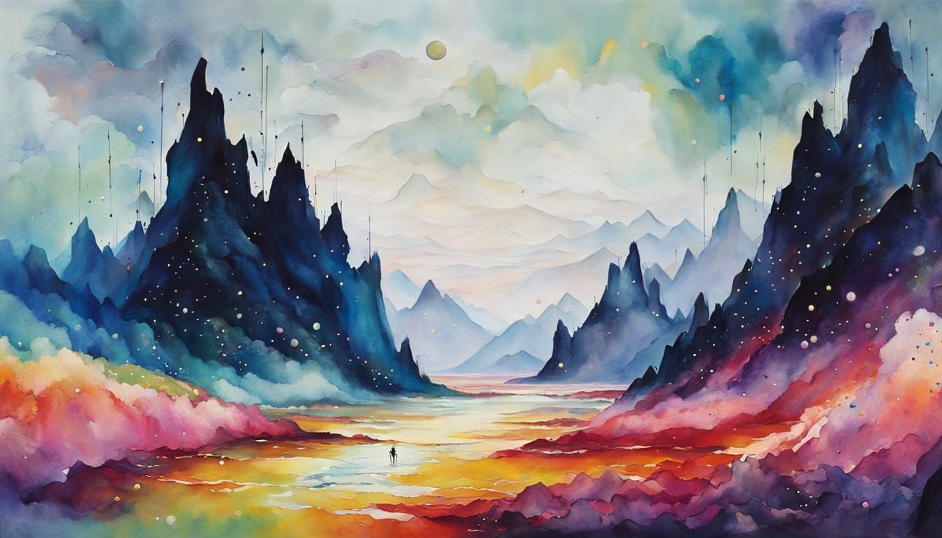 Dreamlike Vibrant Sphere Landscape with Ethereal Guitar Stri...