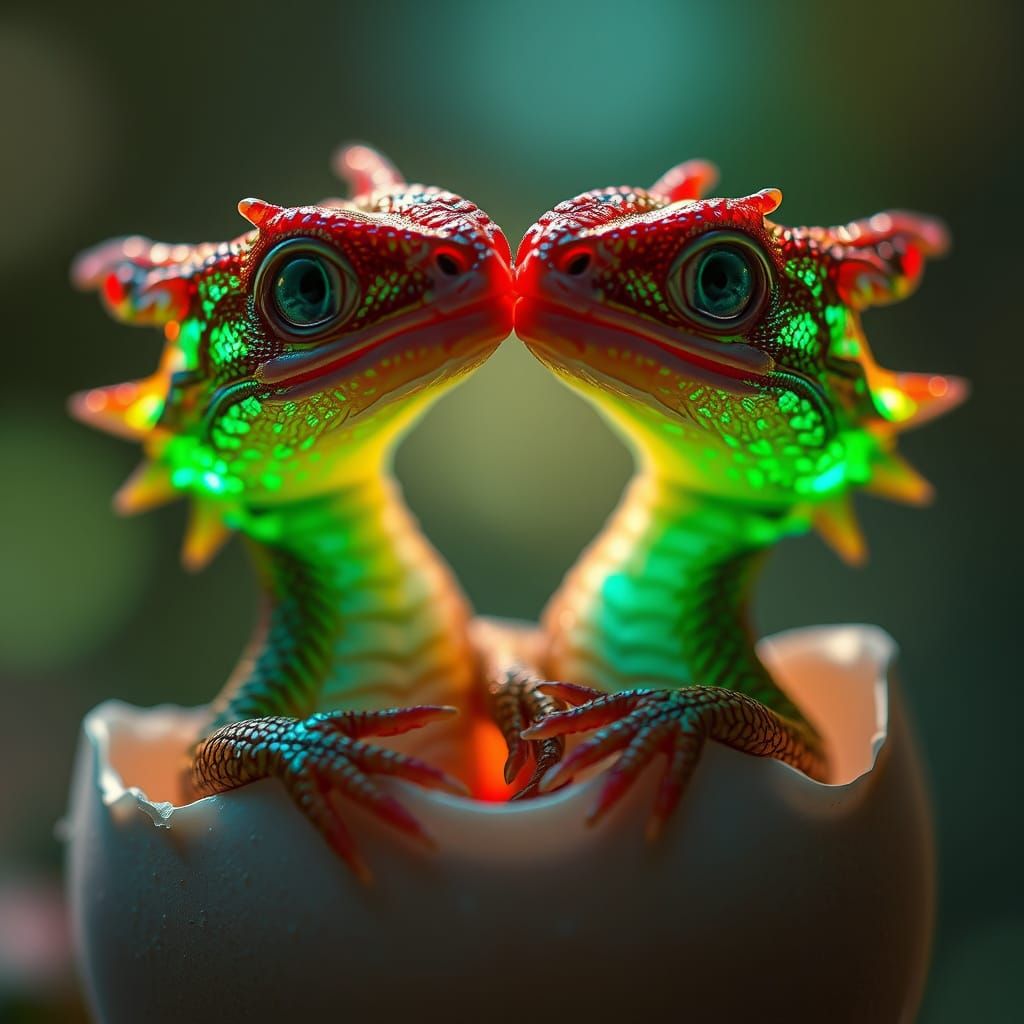 Iridescent Dragon Twins Unveil Their Radiant Beauty