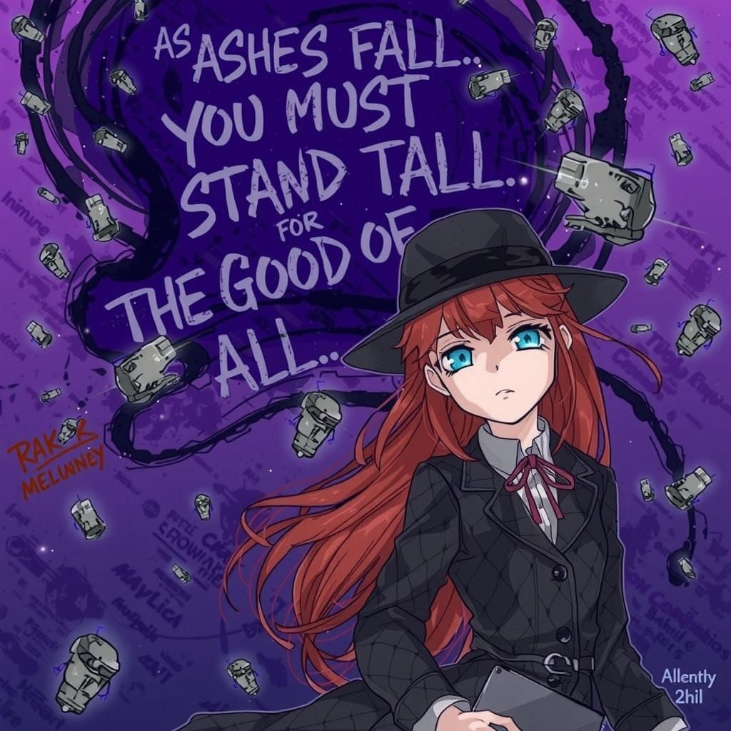 Surreal Young Woman in Golden Amber and Gray Surrounding Ash...