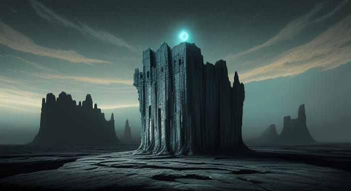 Ethereal Ancient Stone in Surreal Landscape