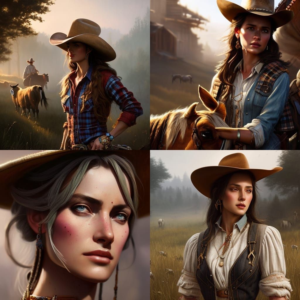 Attractive Cowgirl in Photorealistic Concept Art Portrait
