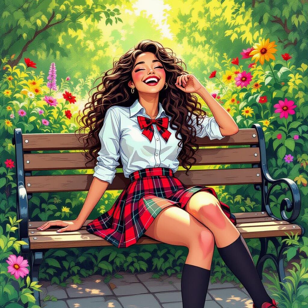 Expressive Woman in Garden, Milo Manara Style