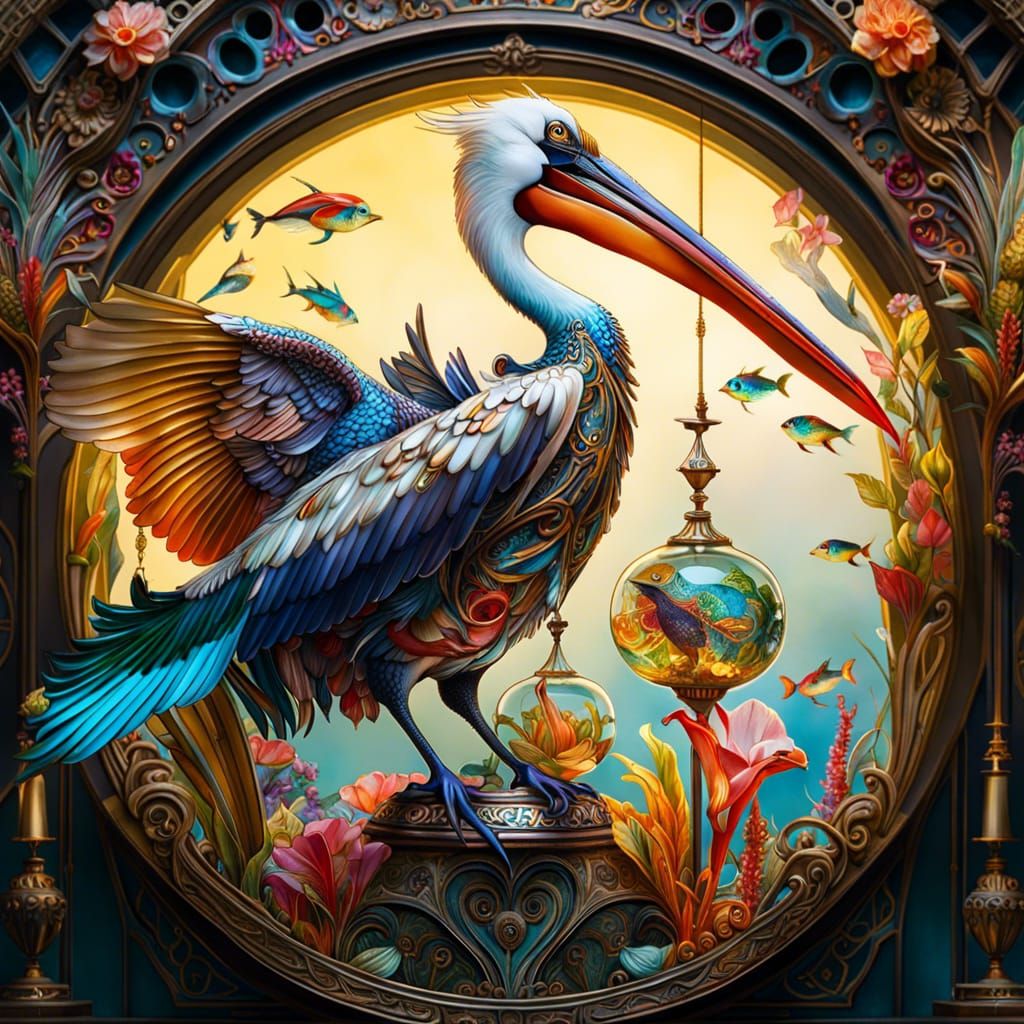 Illuminated Glass Pelican Fantasycore Artwork