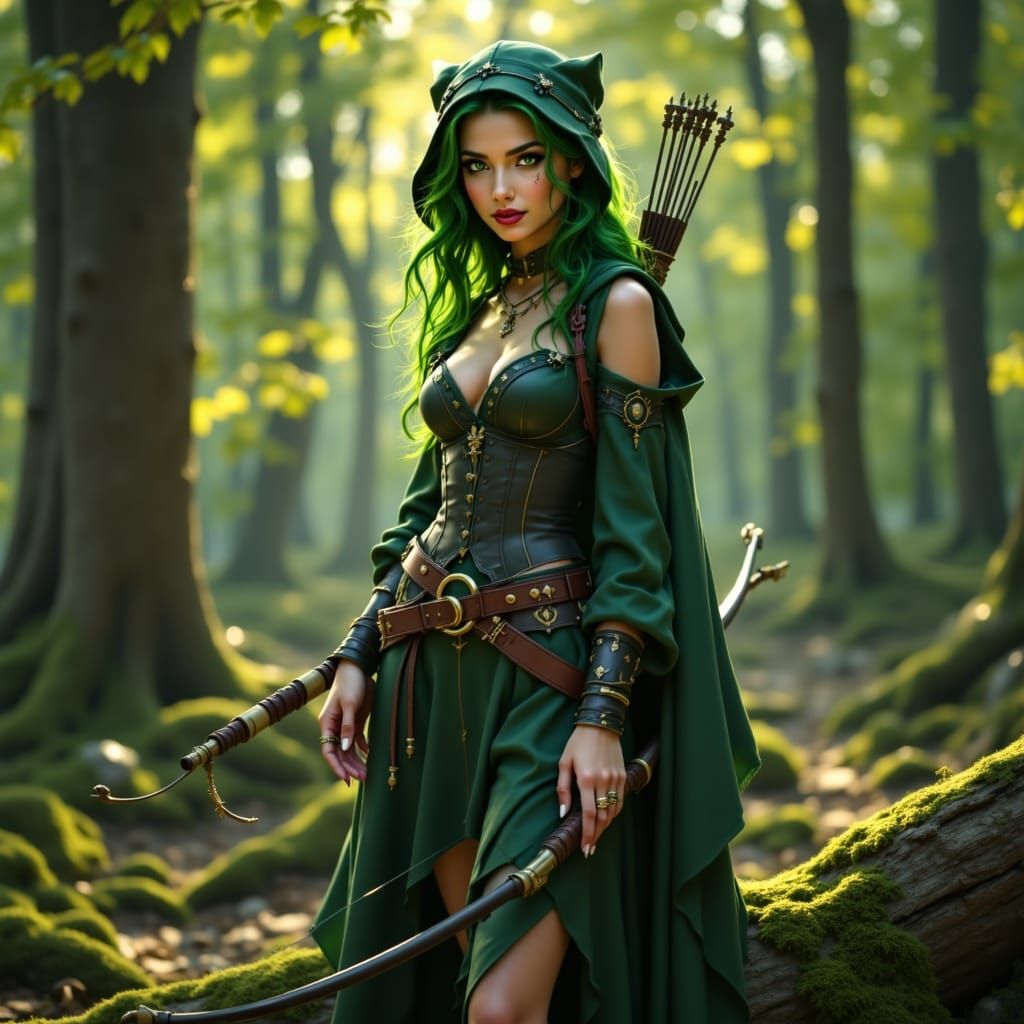 Medieval Female Robin Hood in Lush Forest Landscape