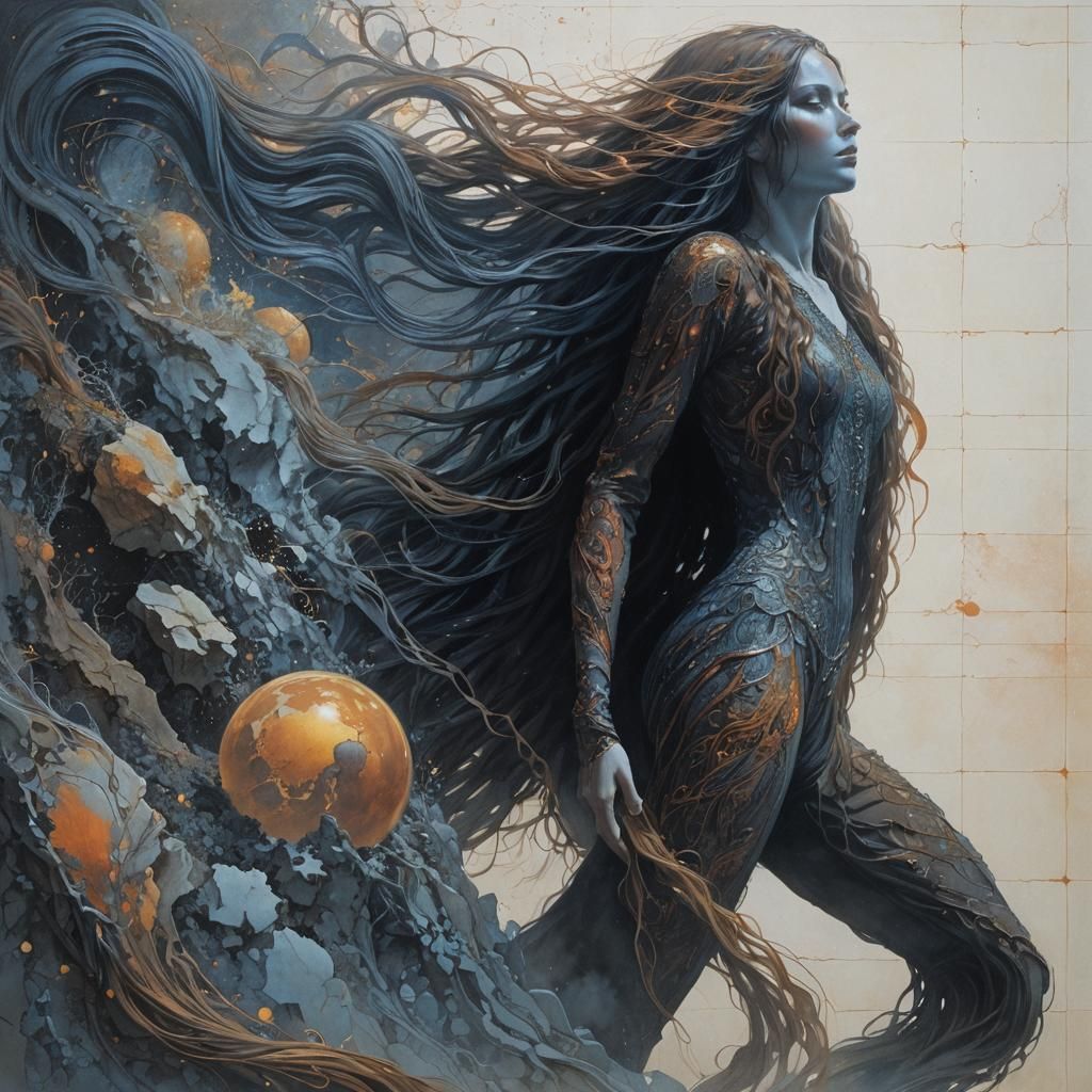 Girl with Flowing Hair in Roger Dean Style