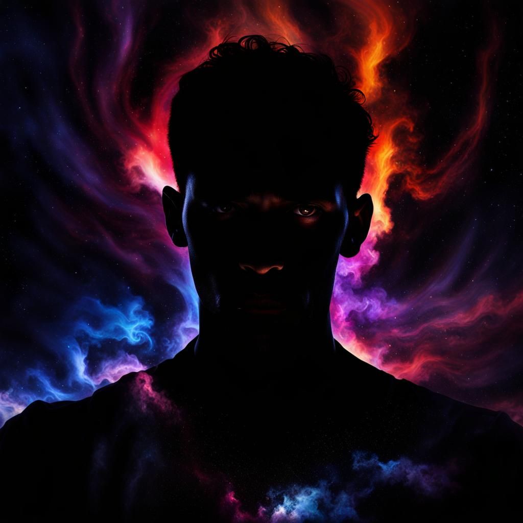 Anguish Silhouette in Hyperrealistic Galaxy Sunset