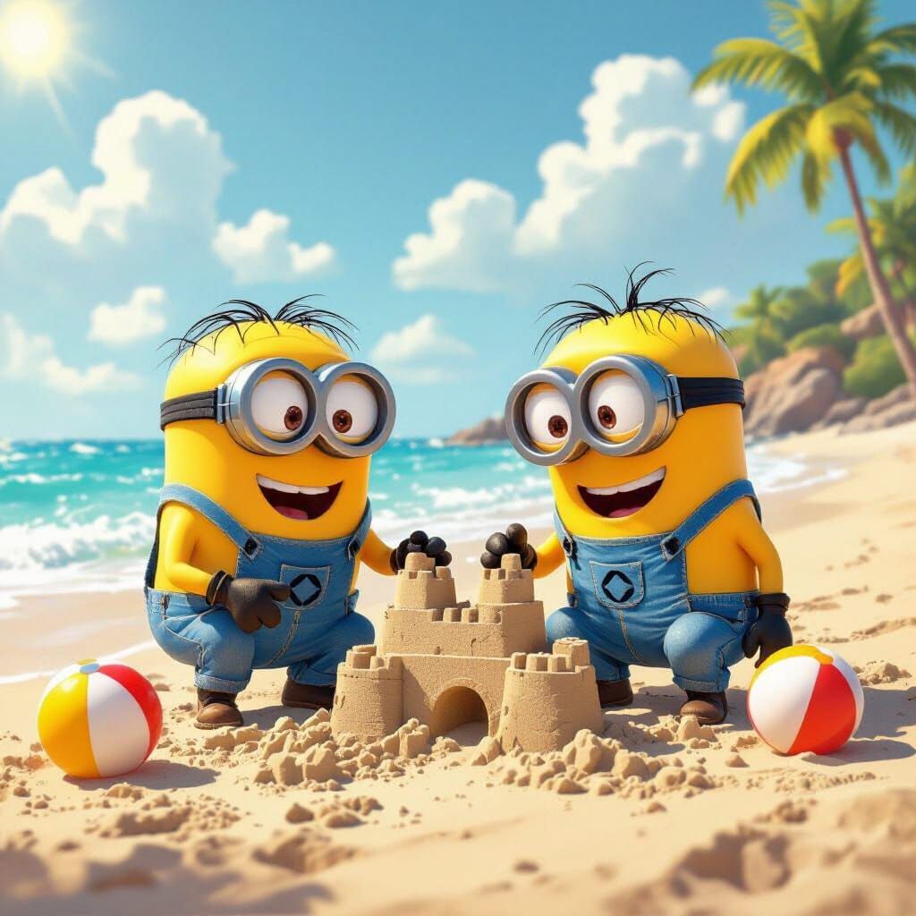 Minions' Beach Vacation in Animated Style