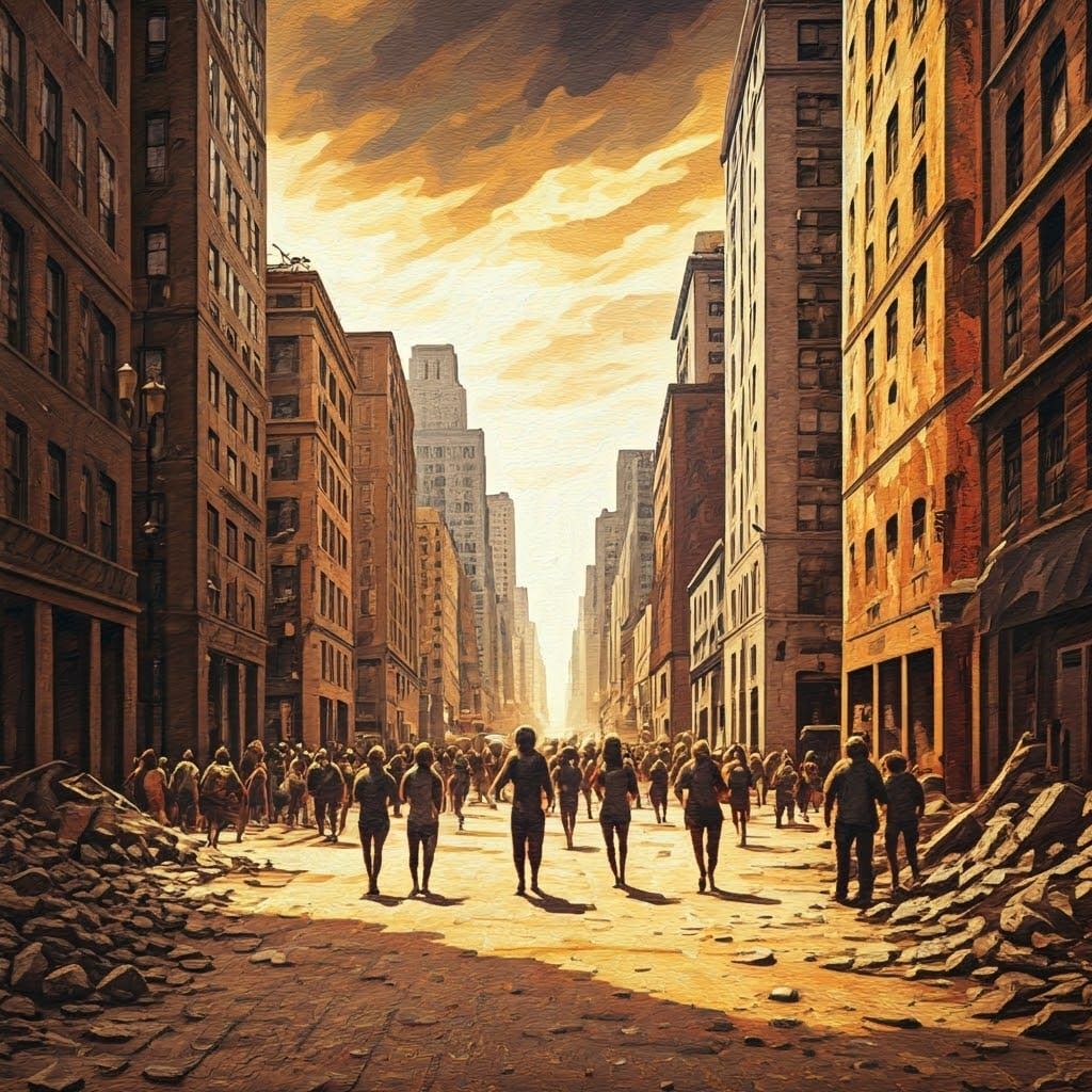 Chaotic Cityscape in Art Brut Style