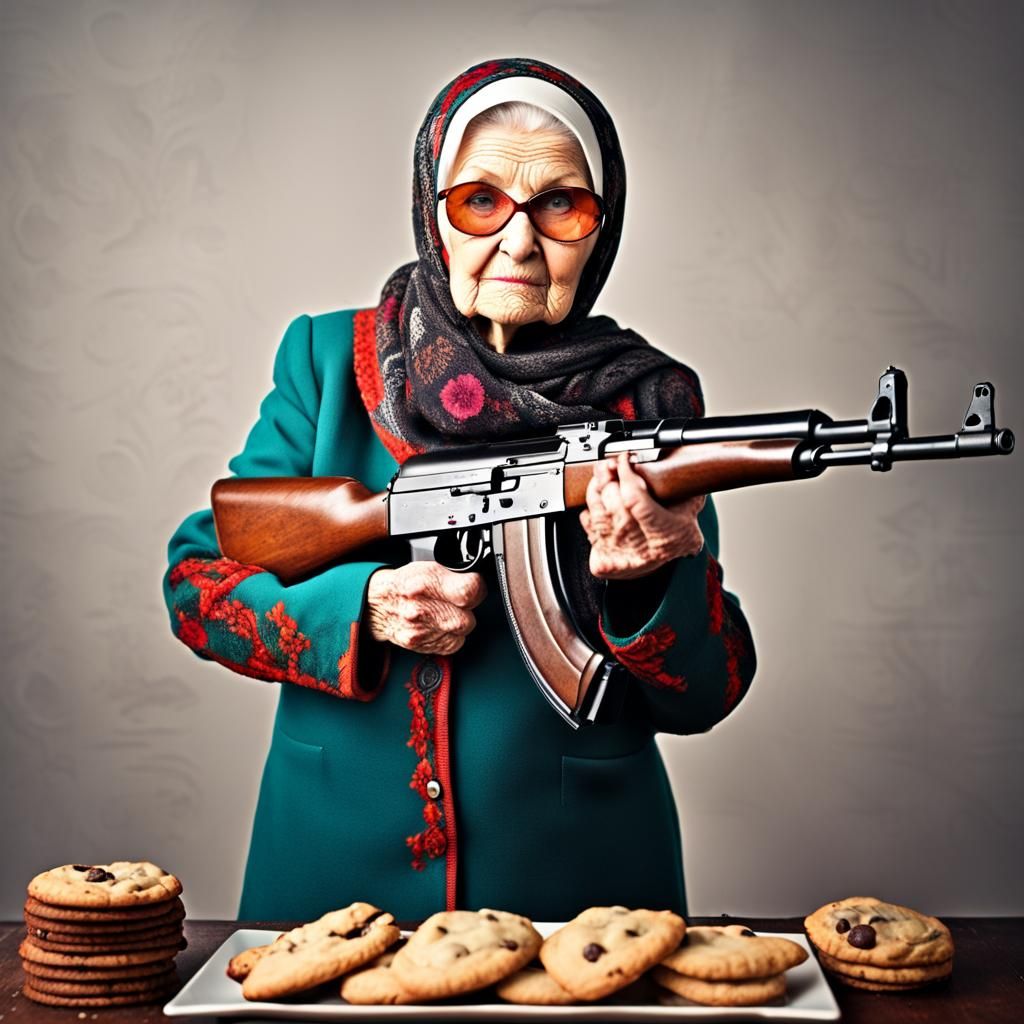 Babushka with AK-47 and Cookies: Sharp Focus Photography