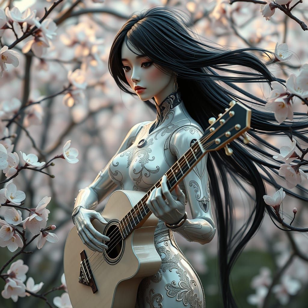 Ethereal Android Goddess in Art Nouveau Garden