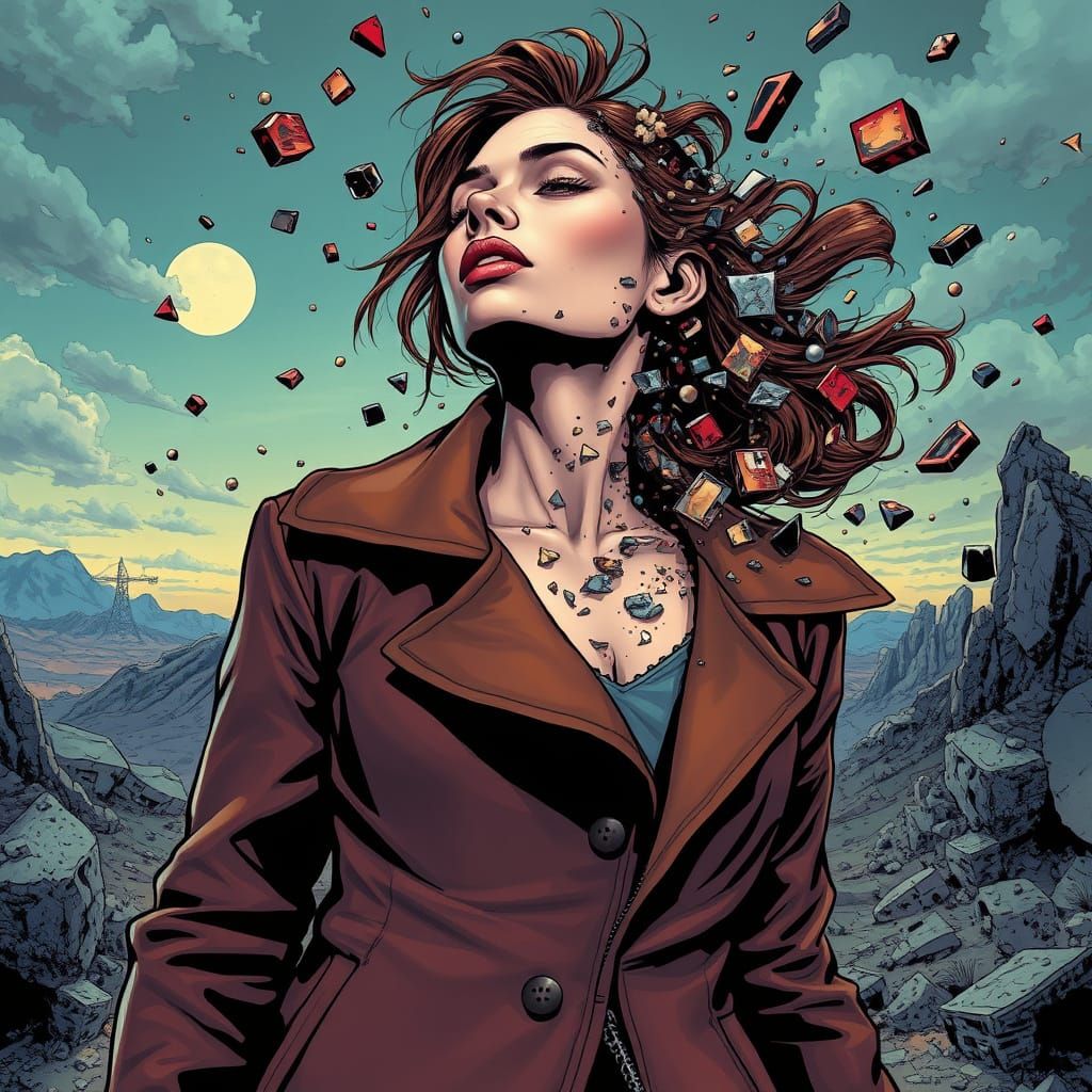 Woman Shattered by Perception in Comic Book Art