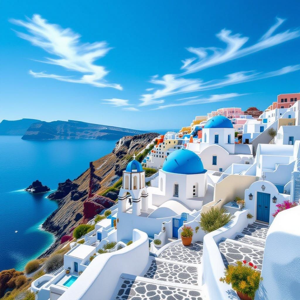 Santorini Island Landscape in Dreamy, Ethereal Light