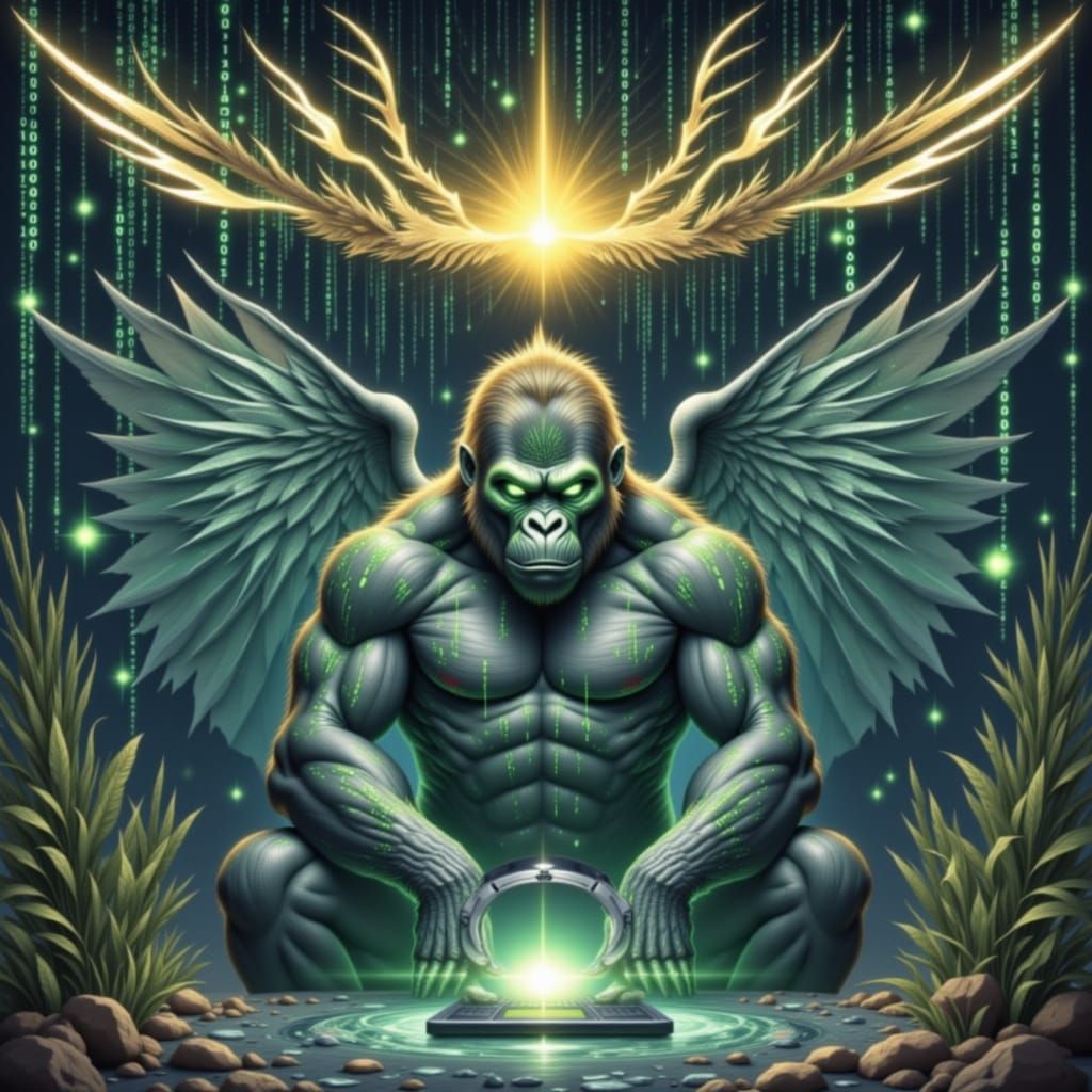 Muscular Gorilla of Code in Futuristic Setting