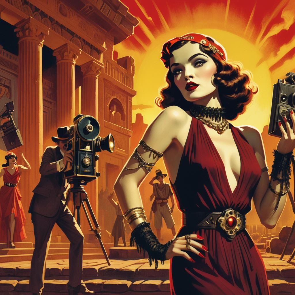 Vintage Movie Star in Pulp Illustration Style