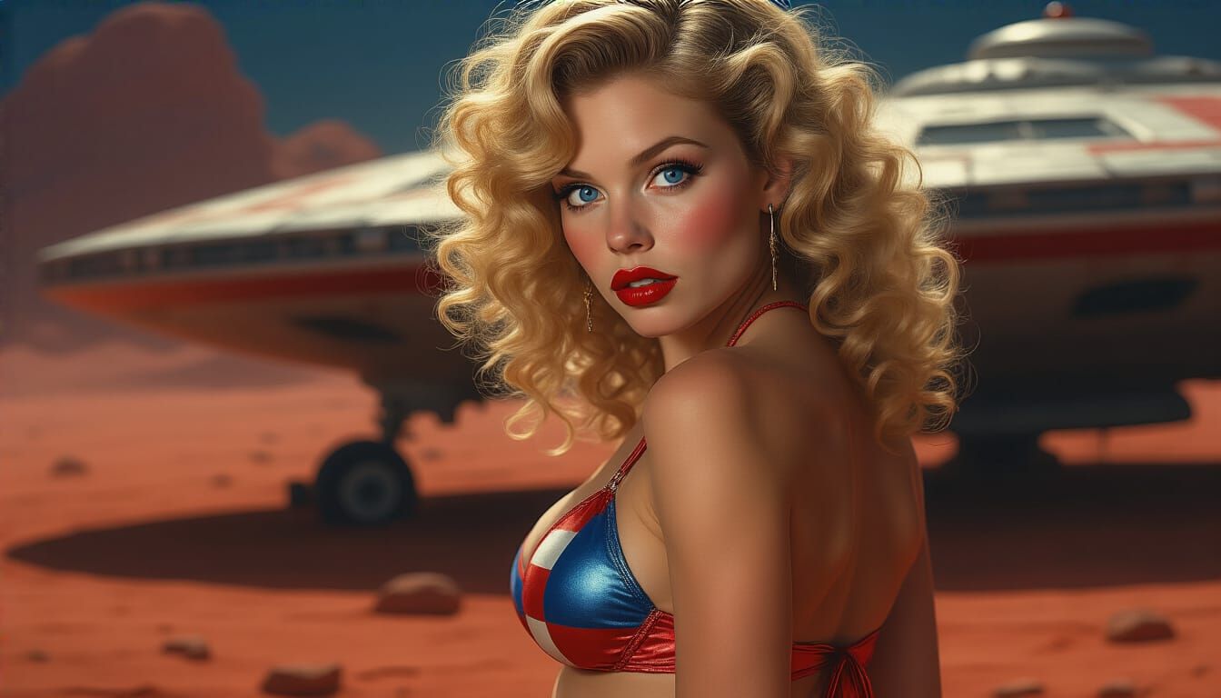 Woman in Metallic Bikini on Mars