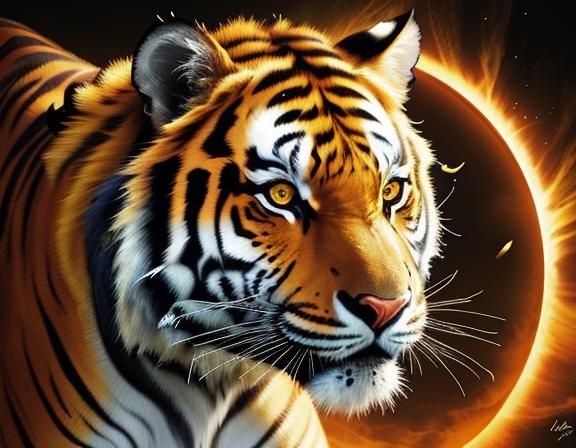Eclipse Tiger with Radiant Halo in Hyperrealism