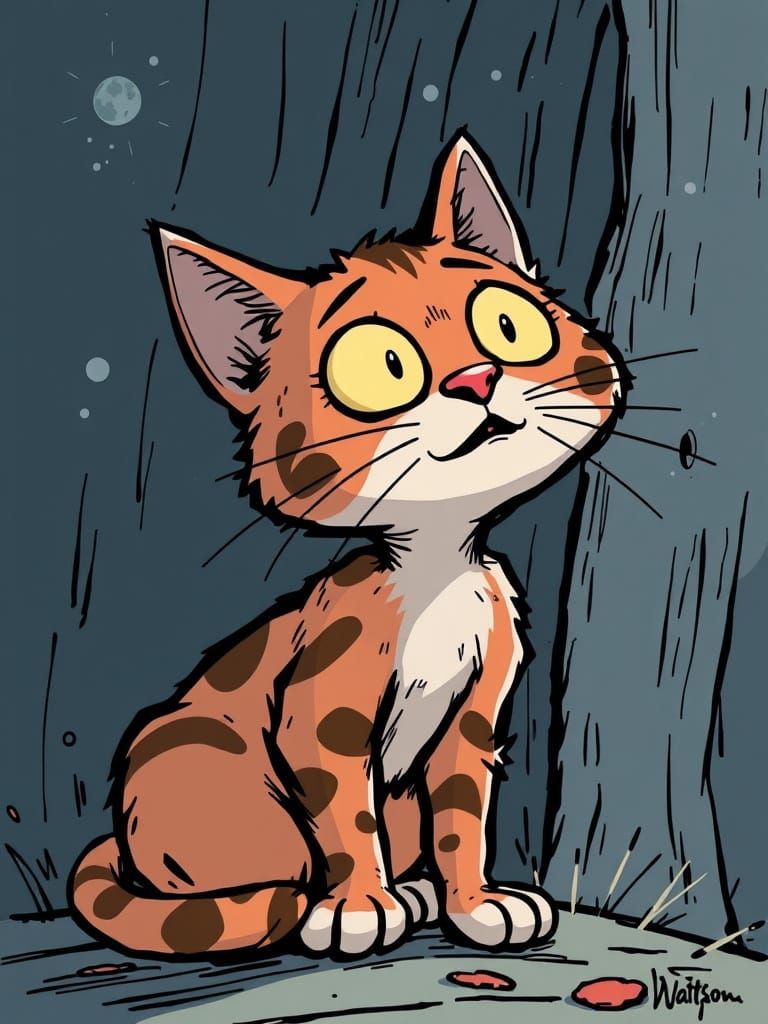 Whimsical Cartoon Cat in a Playful Manner