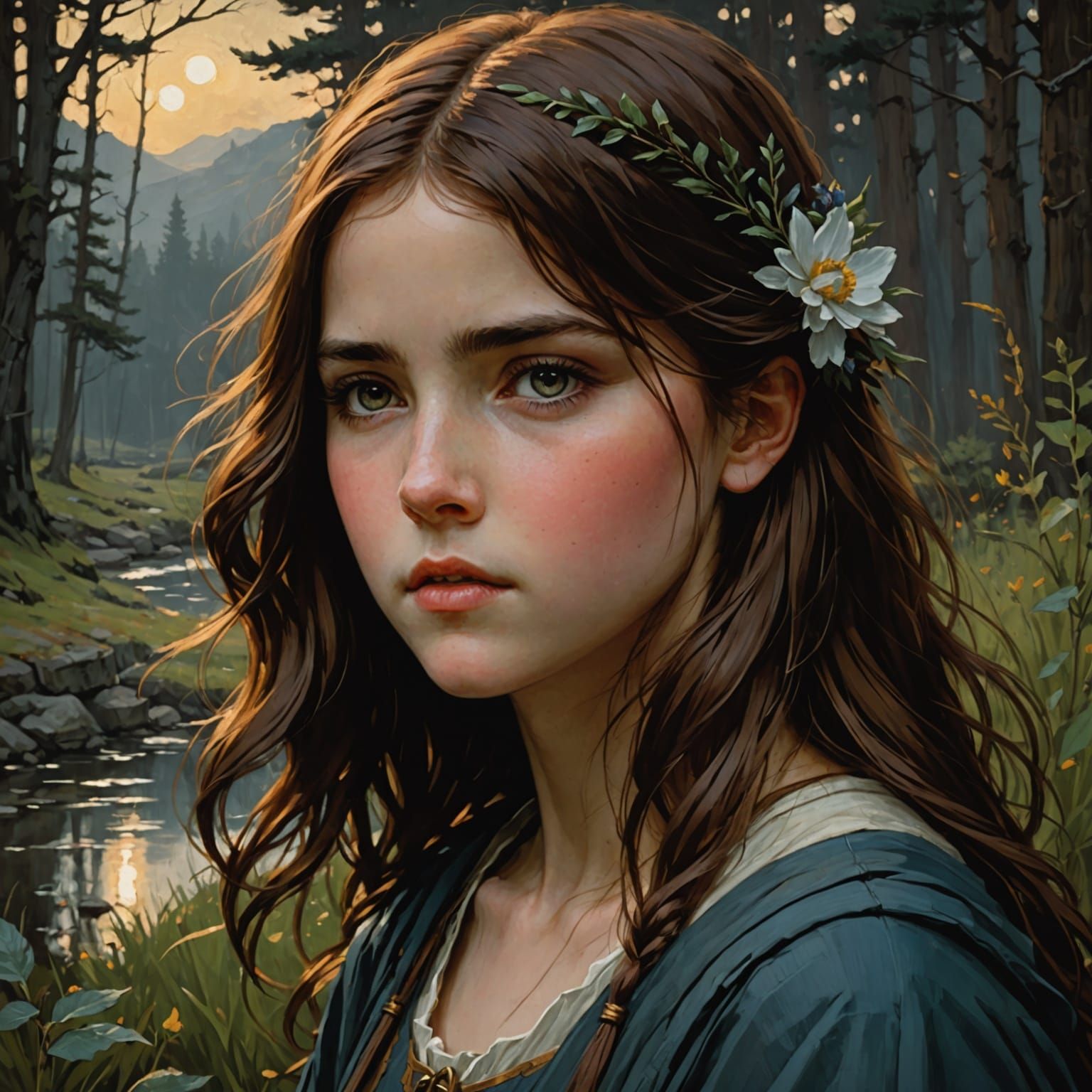 Mystical Woodland Scene in Chiaroscuro Style