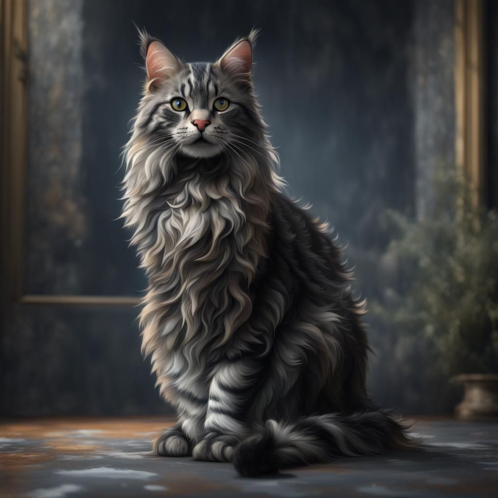 Speckled Maine Coon Cat Fantasy Art