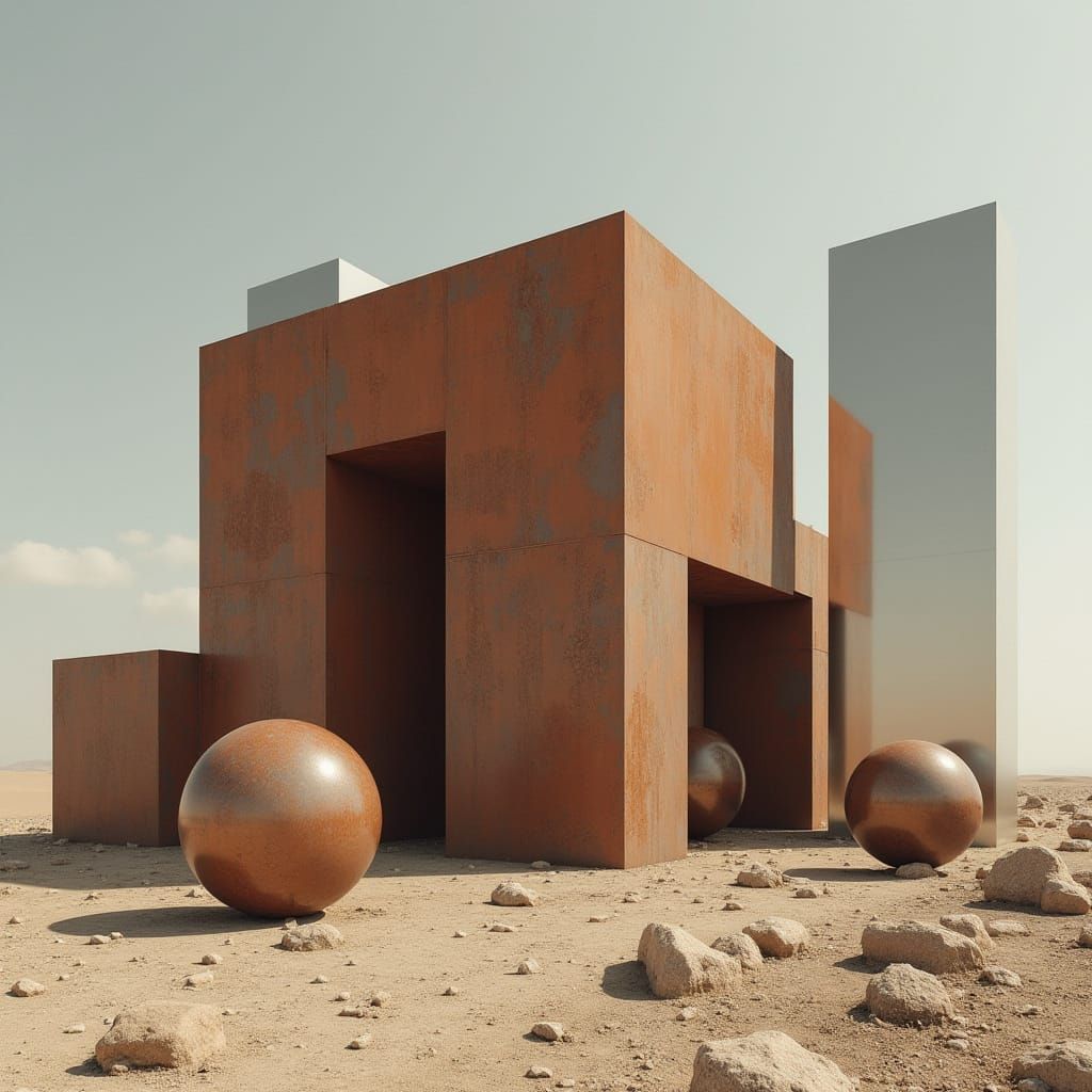 Dystopian Industrial Minimalism: Geometric Metal Forms