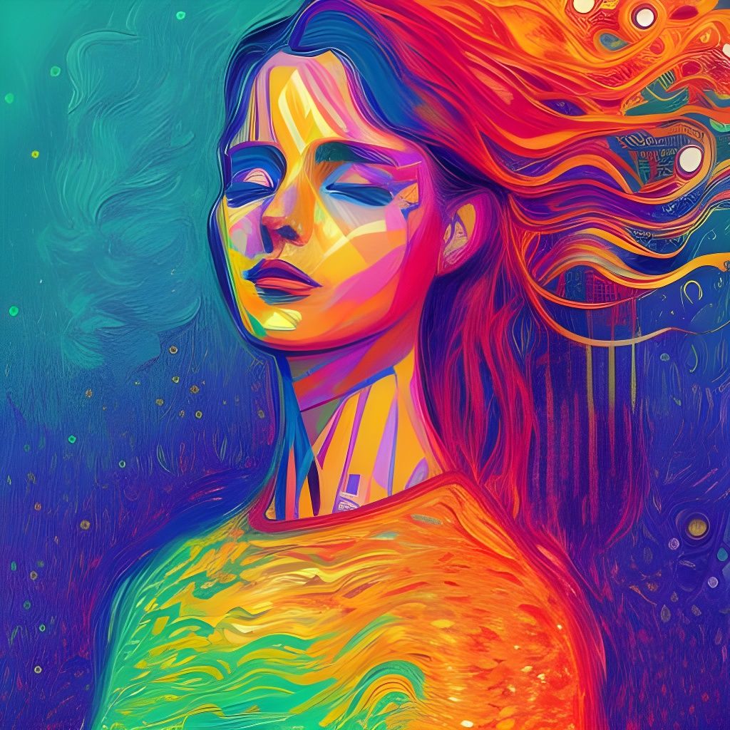 Rainbow Woman Portrait in Vivid Digital Illustration