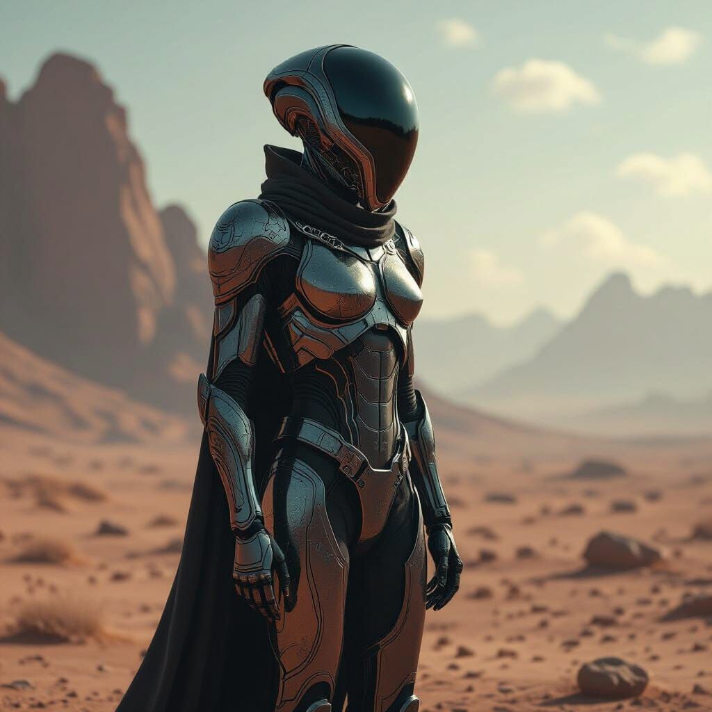 Armored Alien on Barren Planet in Retro Sci-Fi Style