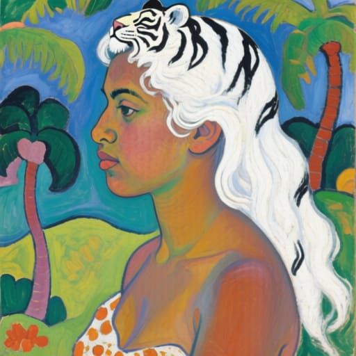 Tahitian Woman with Tiger Hairstyle in Gauguin Style