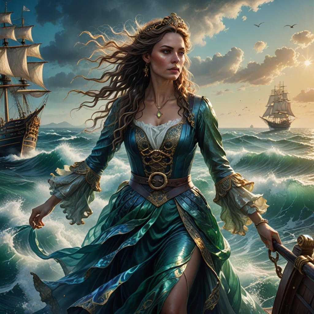 Pirate Queen in Dreamlike Oceanic Splendor