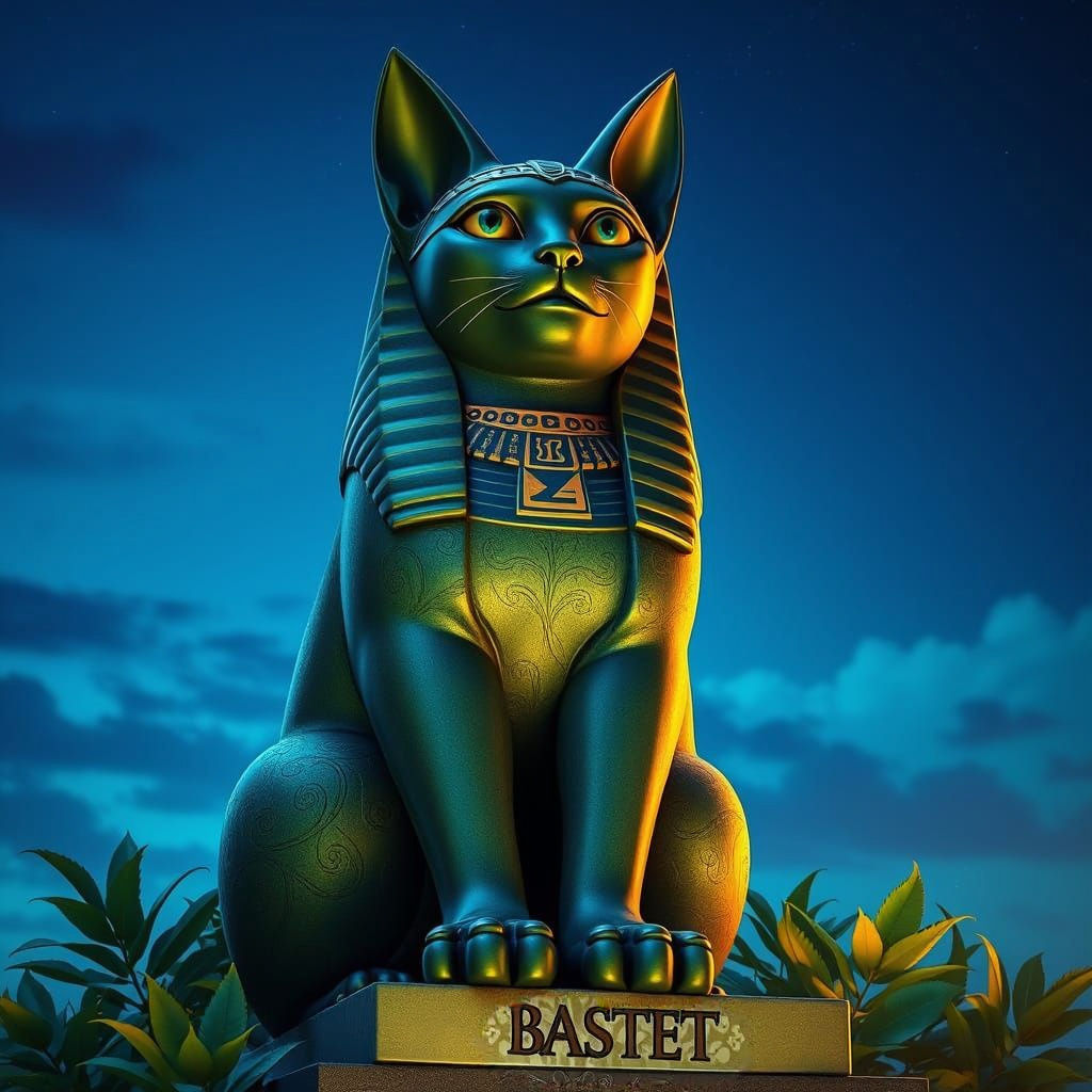 Majestic Statue of Ancient Egyptian Cat Goddess Bastet in Ce...