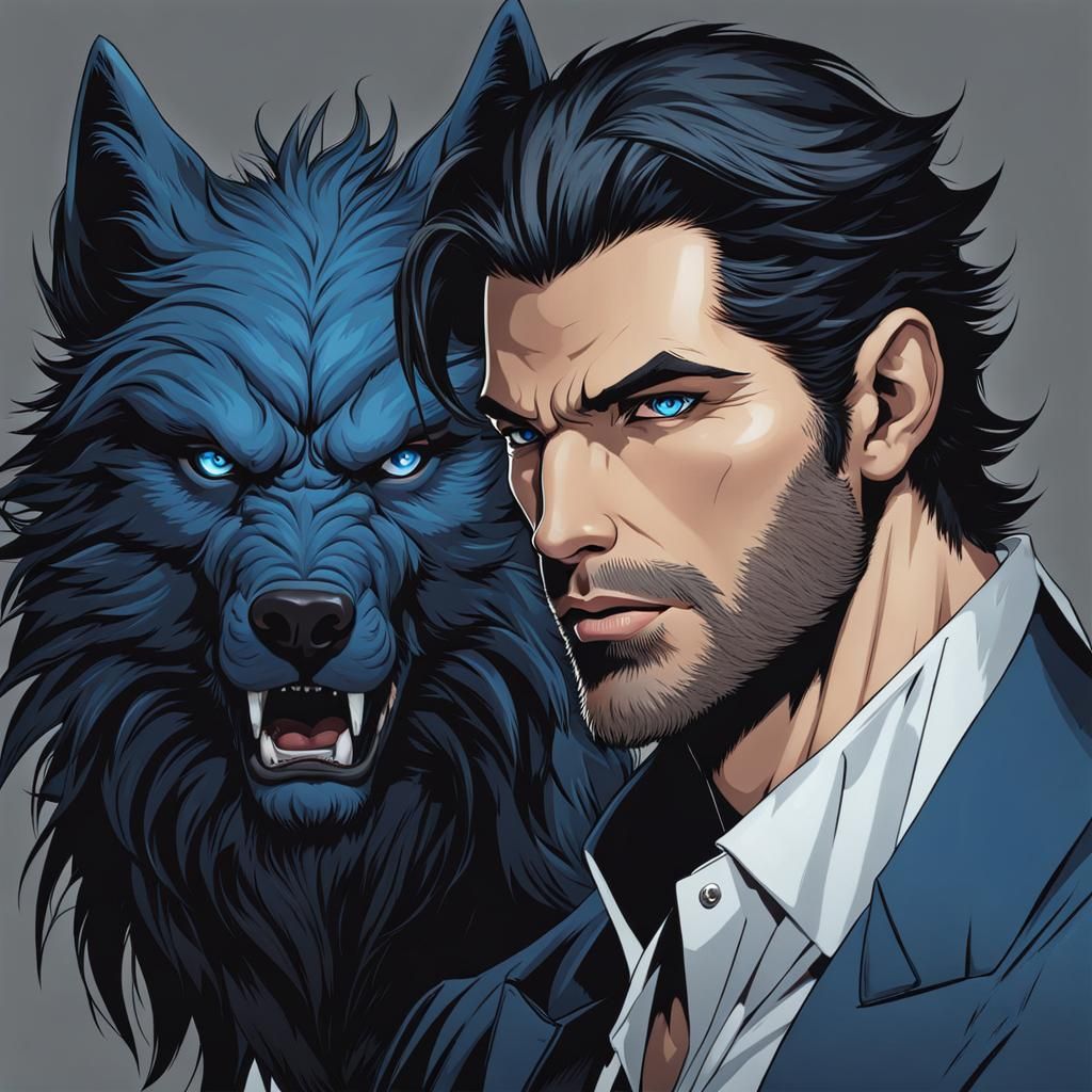 Handsome Werewolf Man with Black Hair