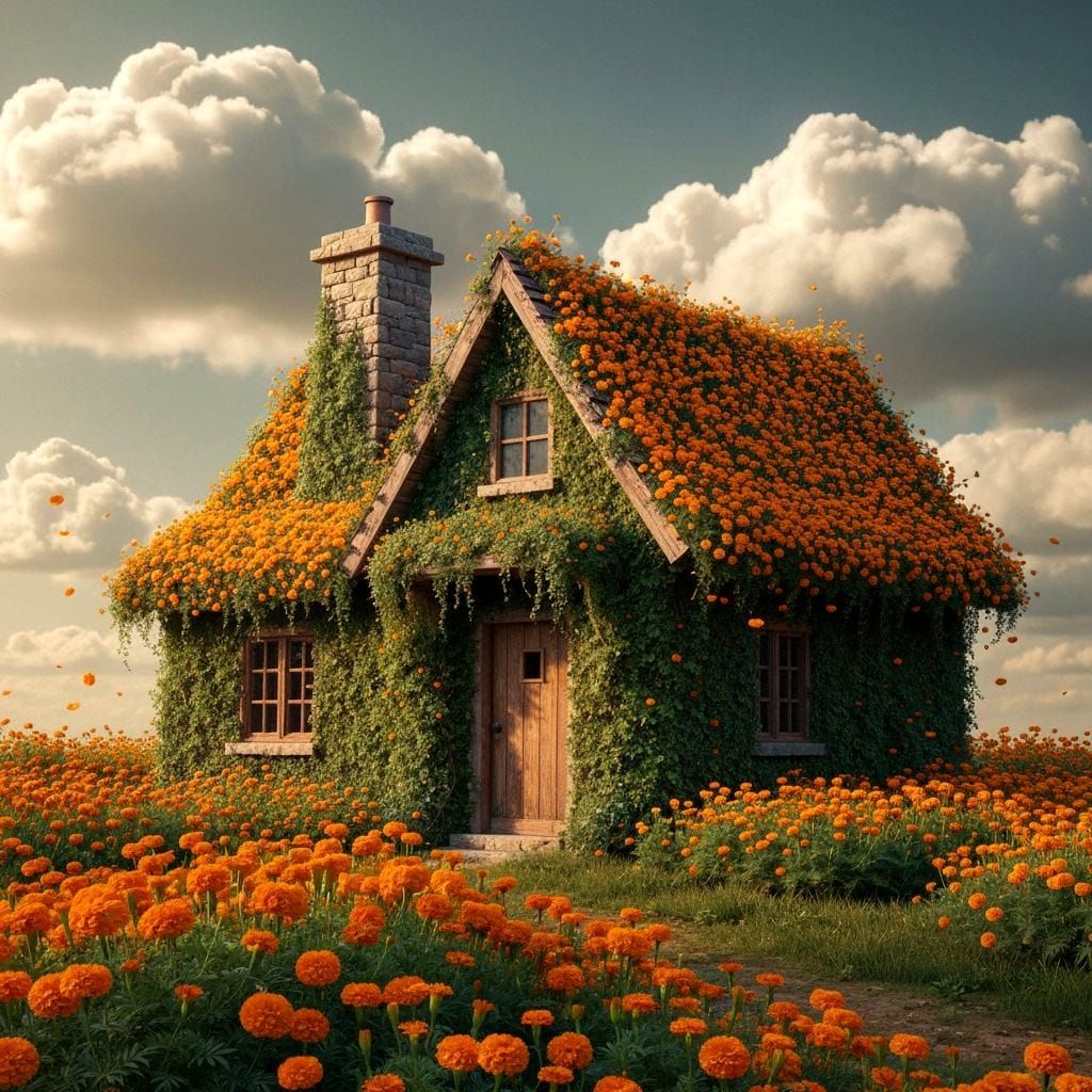 Marigold Cottage Enveloped in Lush Floral Abundance