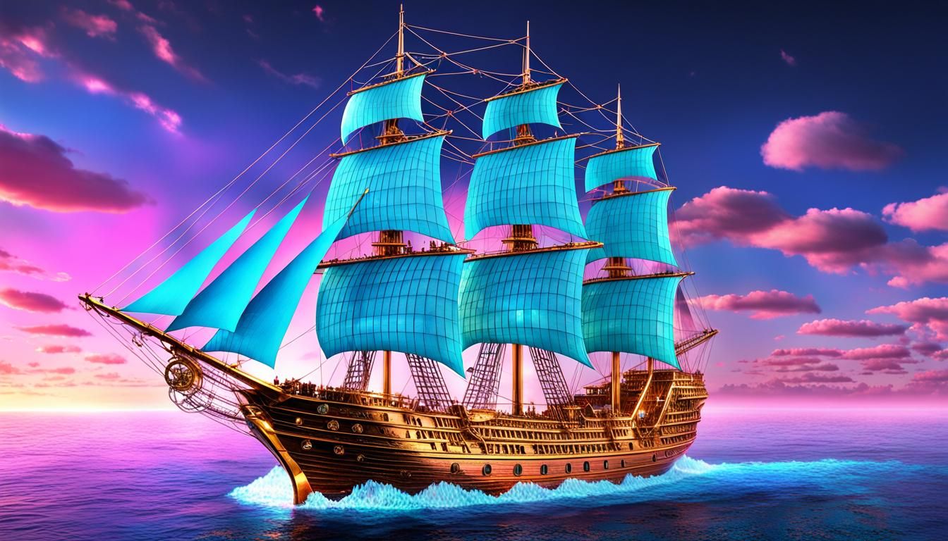 Crystal Pink Sailing Ship Against Astral Sky