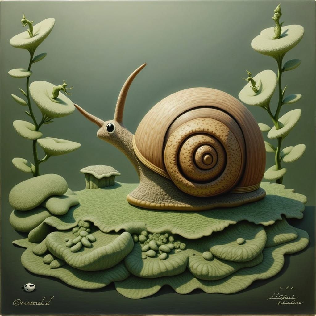 Curious Snail Amidst Leaves
