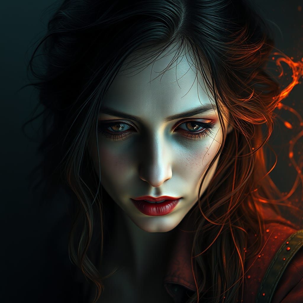 Eerie Possessed Woman Portrait in Fantasy Realism