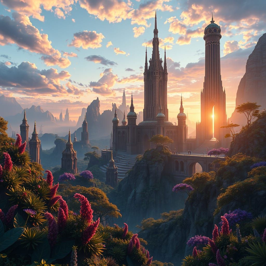 Surreal, Dreamlike Landscape in Vibrant, Kaleidoscopic Color...