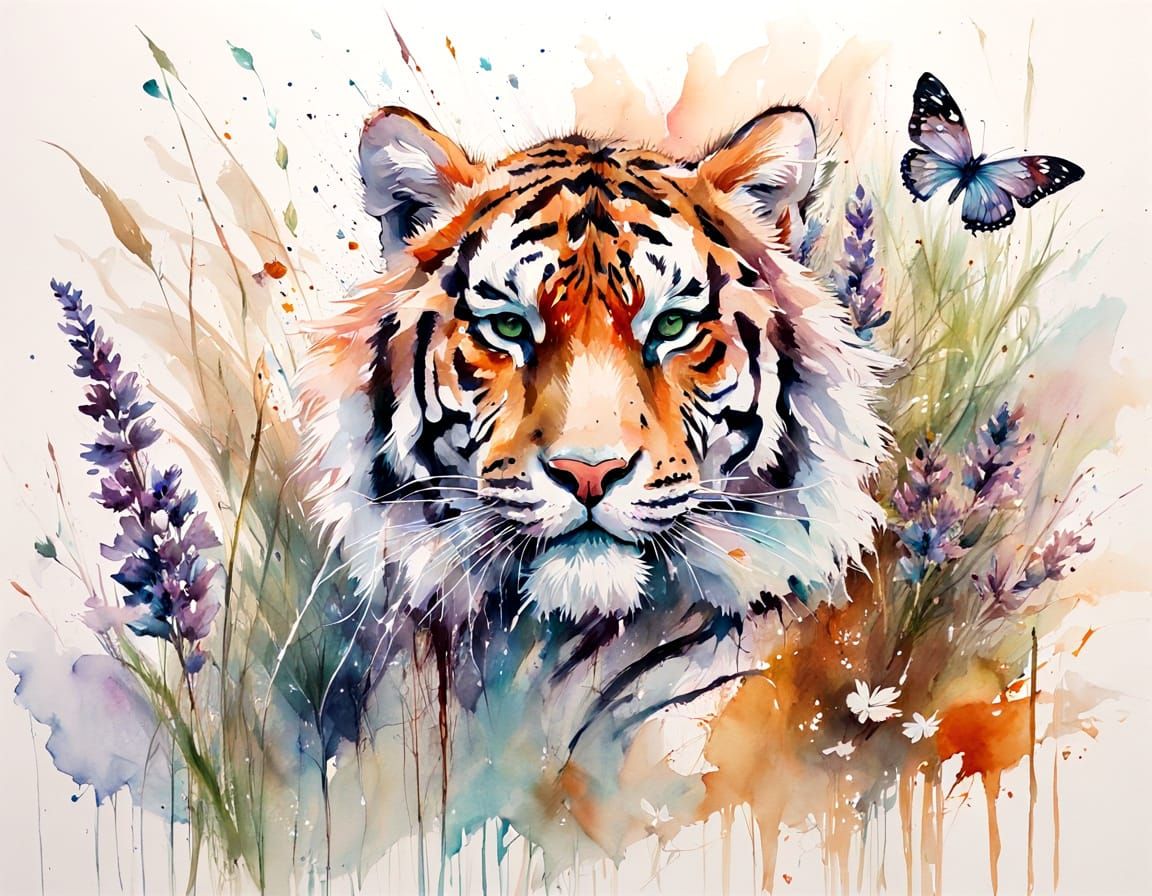 Pastel Tiger Cubs in Dewy Spring Meadow