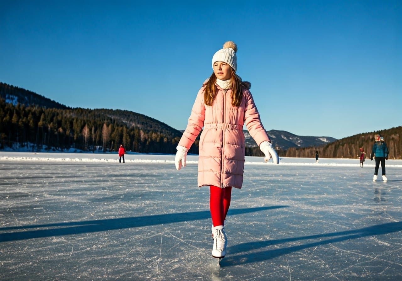 Winter Wonderland Scene with Children Ice Skating