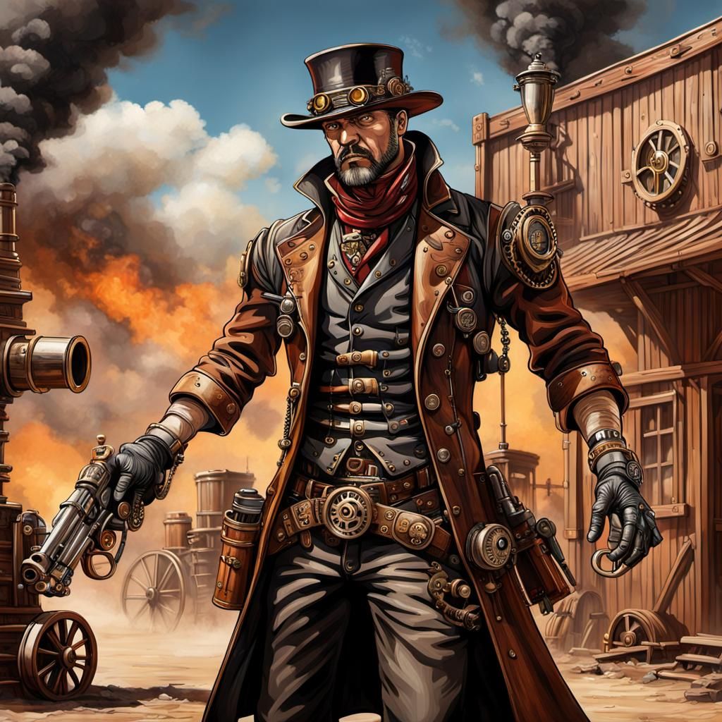 Steampunk Gunslinger in the Wild West