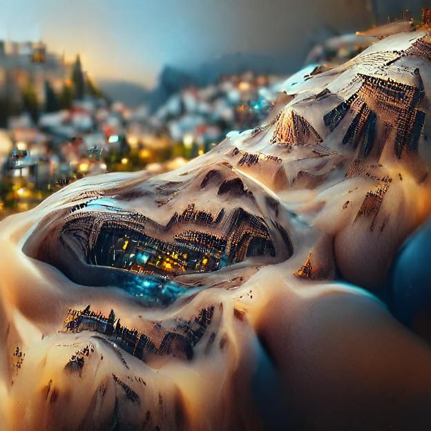 City Inside a Mountain: Hyperrealistic Digital Art