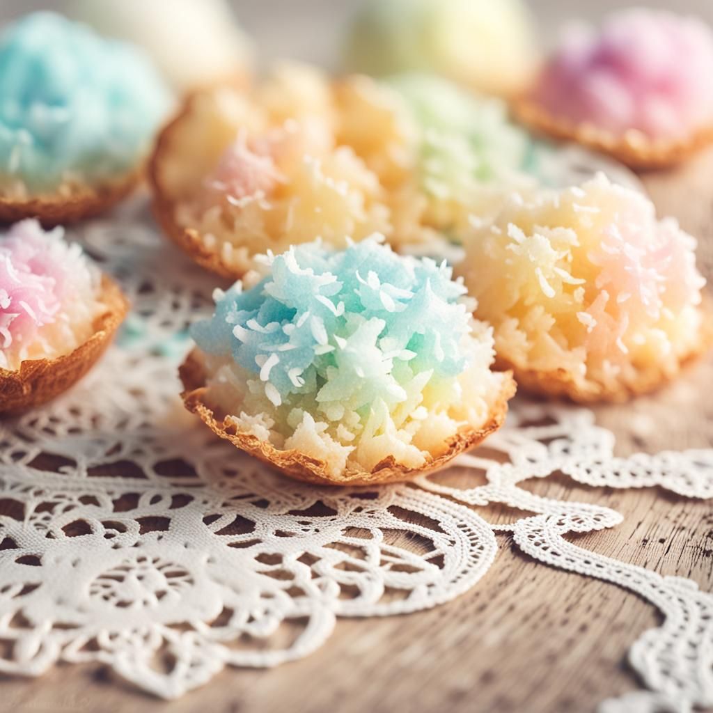 Delicate Coconut Macaroon in Watercolor Style