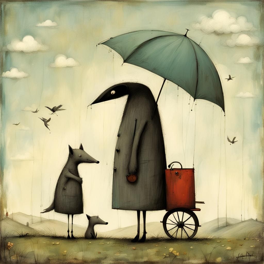 Charming Whimsical Illustration in Folk Art Style