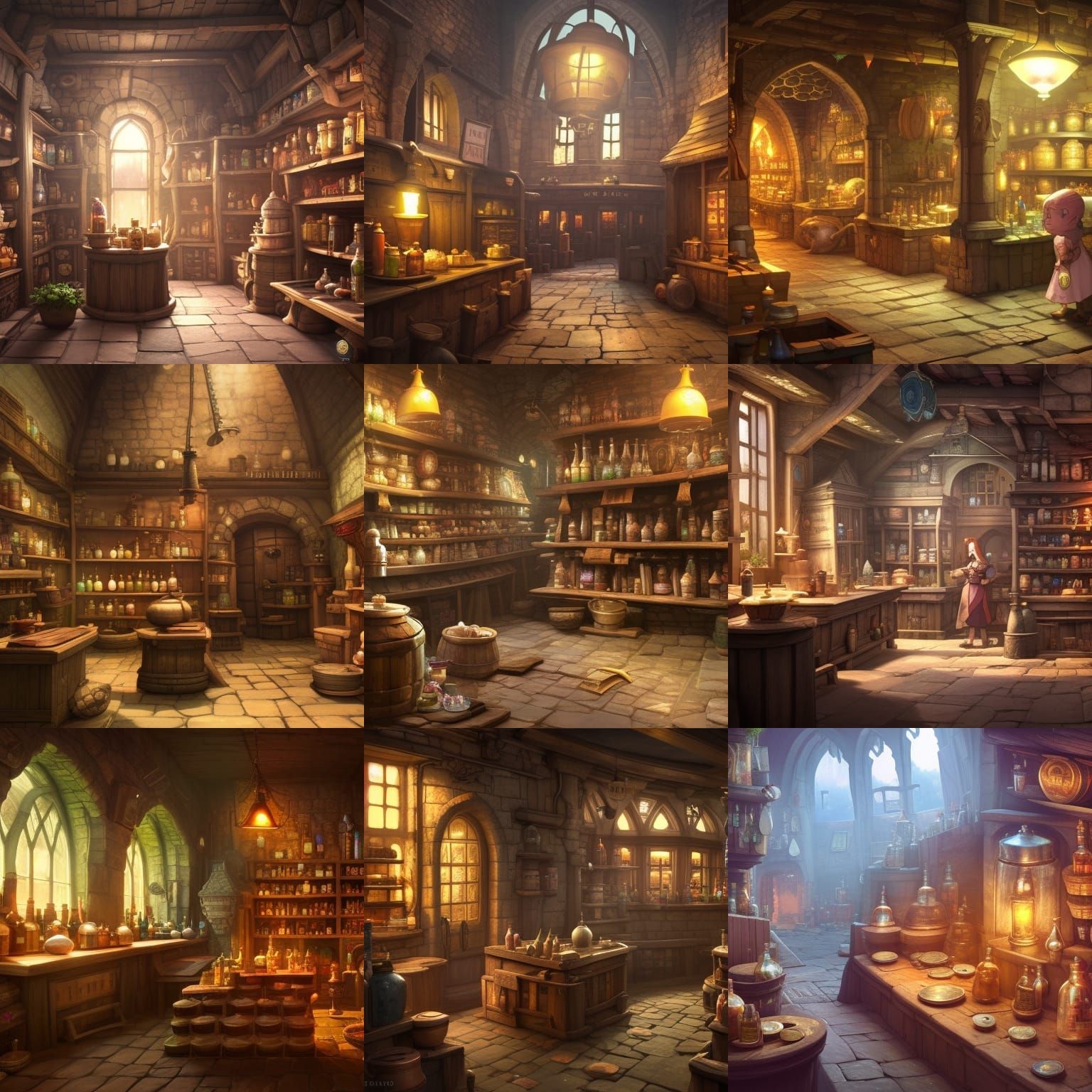 Medieval Potion Shop: Detailed Digital Art
